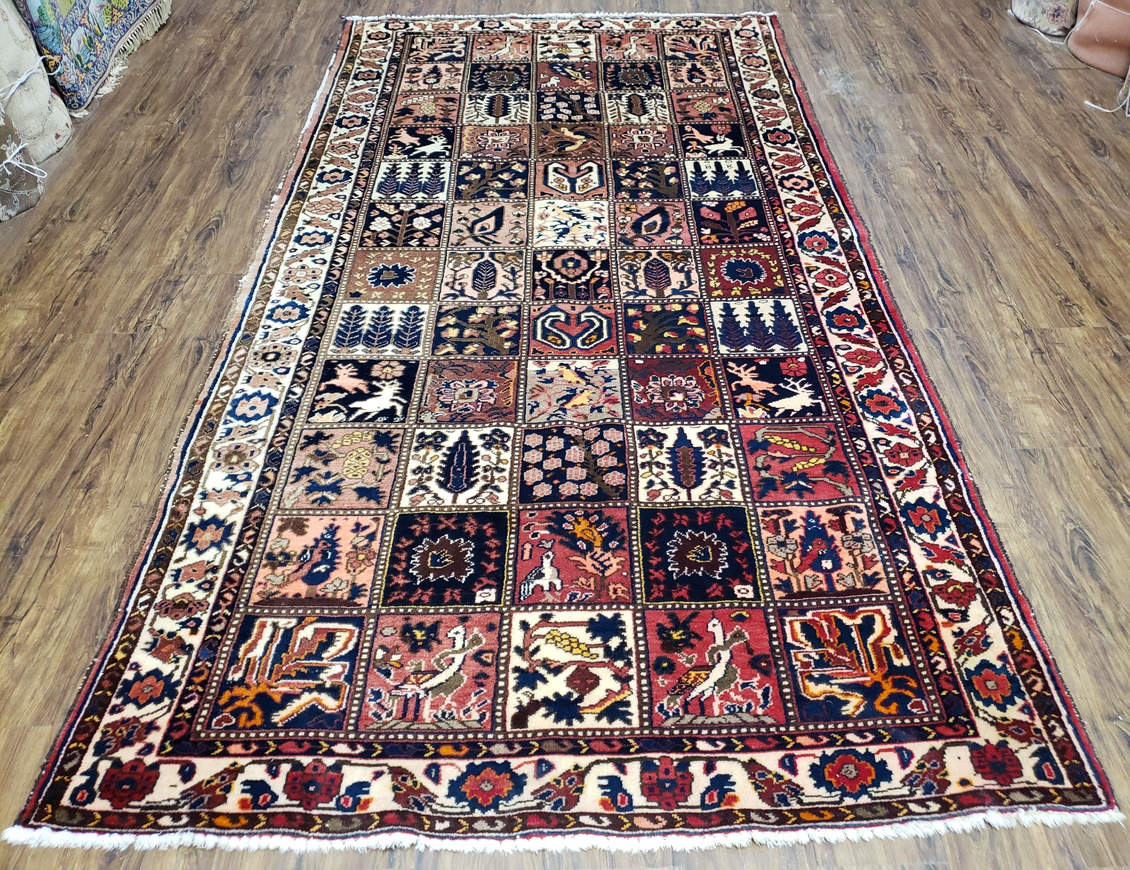 Antique Persian Bakhtiari Rug circa 1920s, Kheshti Panel Design, Wool, Hand-Knotted, 5'3" x 10'