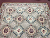 9x13 Needlepoint Carpet, French Design Rug, Hand-Knotted, Brand New Needlepoint Rug 9 x 13, English French European Style, Beige Floral