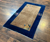 Chinese Rug 3x5, Antique Peking Art Deco Carpet, Simple Design