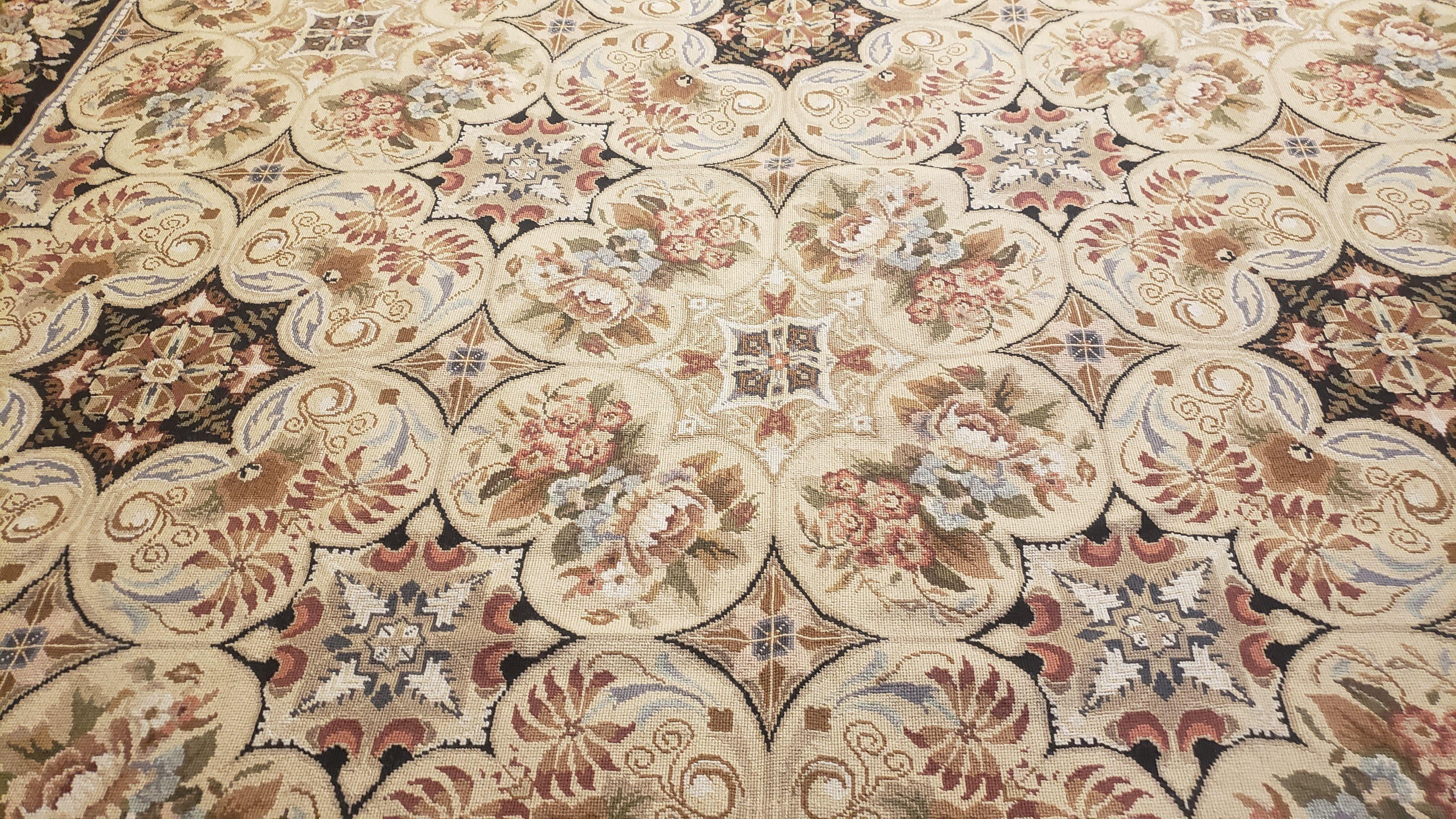 Needlepoint Rug 8x10ft Allover European Design Flowers 100% Wool Hand Knotted Aubusson Area Rug Brand New Flatweave Needle Point Carpet Chic