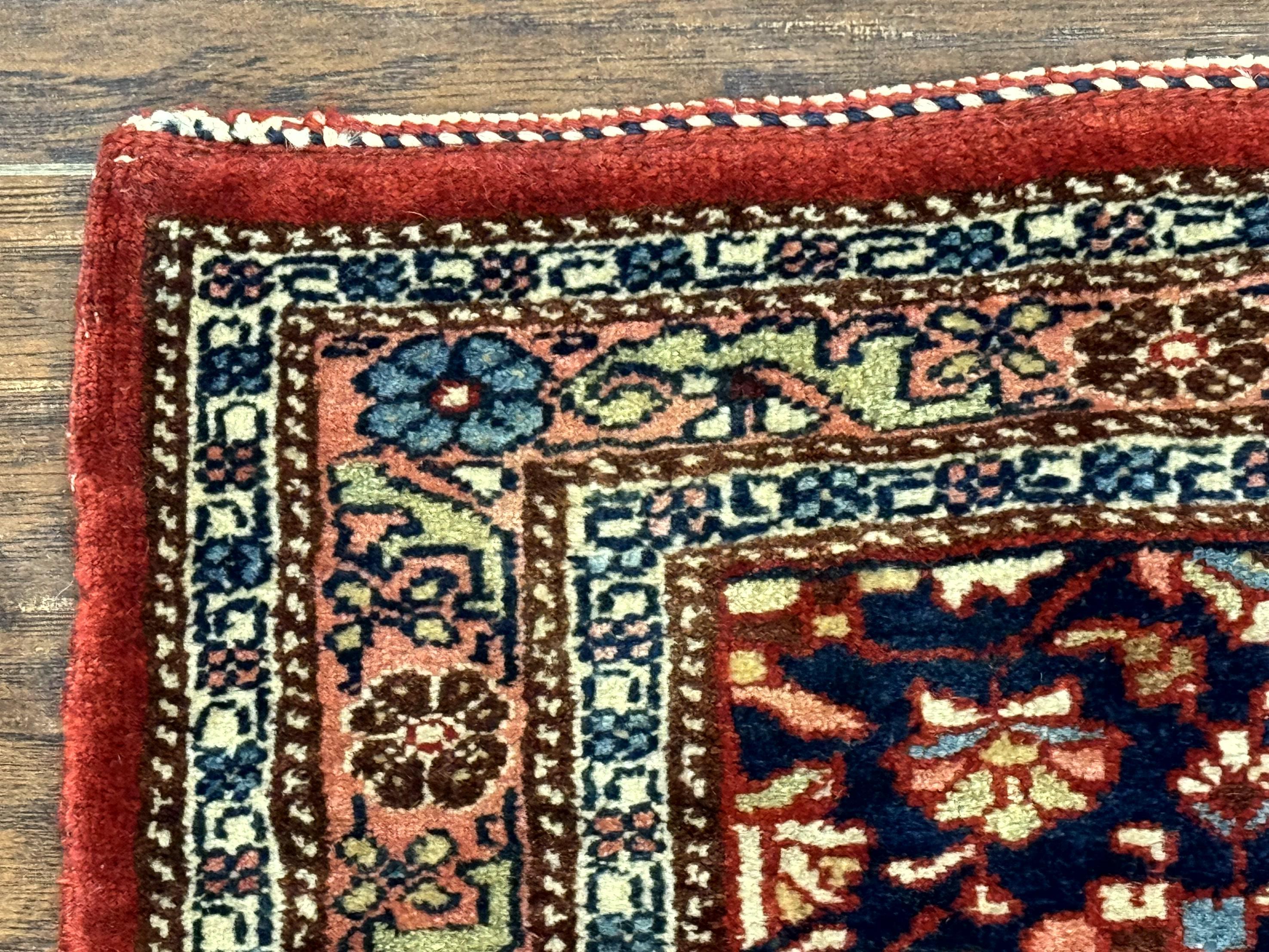Persian Bidjar Rug 2.7 x 4, Red and Navy Blue, Small Persian Area Rug, Semi Antique