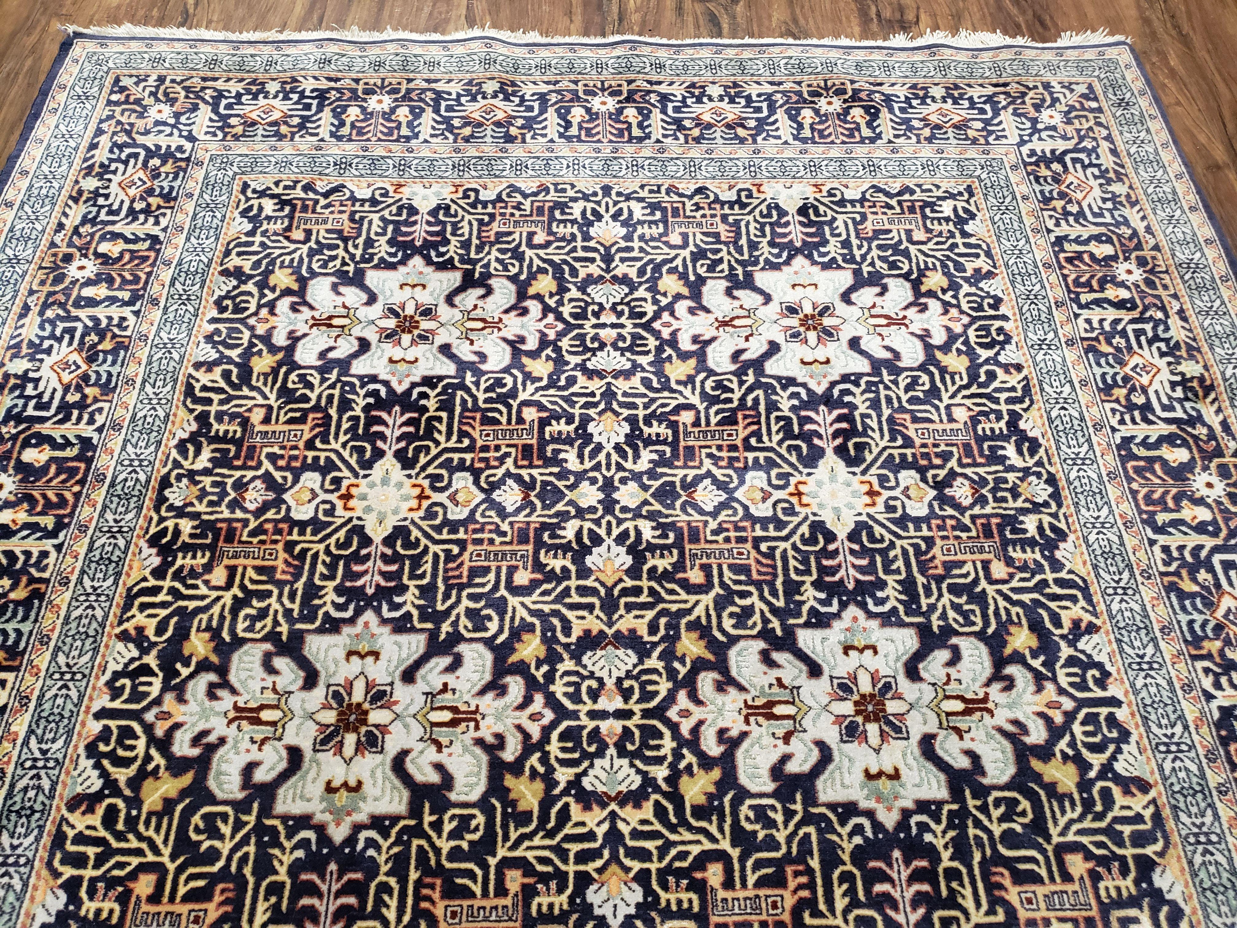 Navy Blue Persian Kashan Rug, Hand-Knotted, Wool, 4' 8" x 7' 4", Pair B