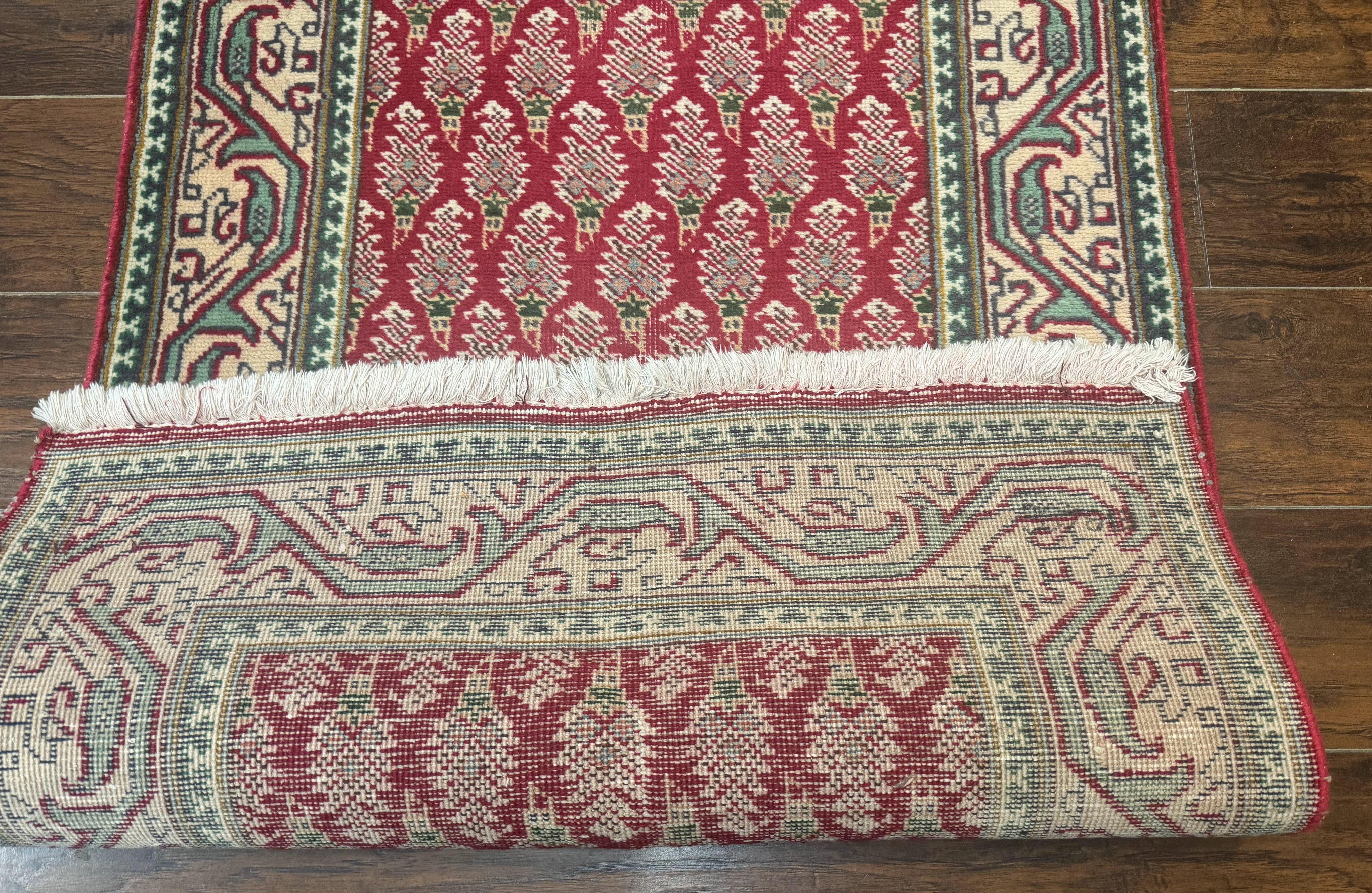 Persian Tabriz Runner Rug 3x16, Paisley Boteh Design, Red and Cream, Rug for Hallway, 16ft Wool Runner
