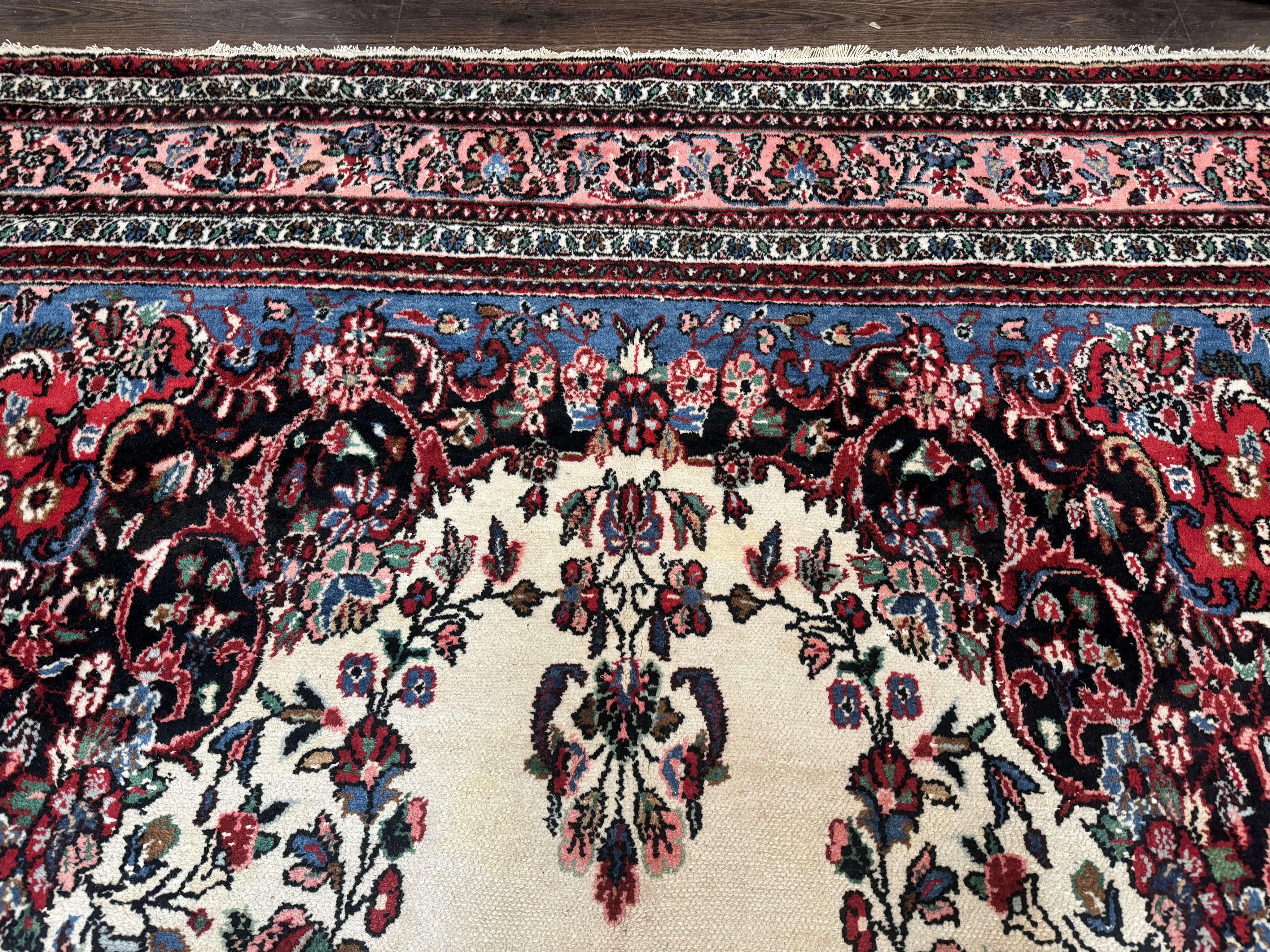 Palace Size Persian Rug 10 x 21 ft, Antique Hamadan Bibikabad Carpet, Handmade Antique Wool Oversized Rug, Ivory, Semi Open Field