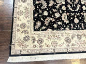 Sino Persian Rug 6x9, Black and Ivory, Wool and Silk Highlights, Handmade