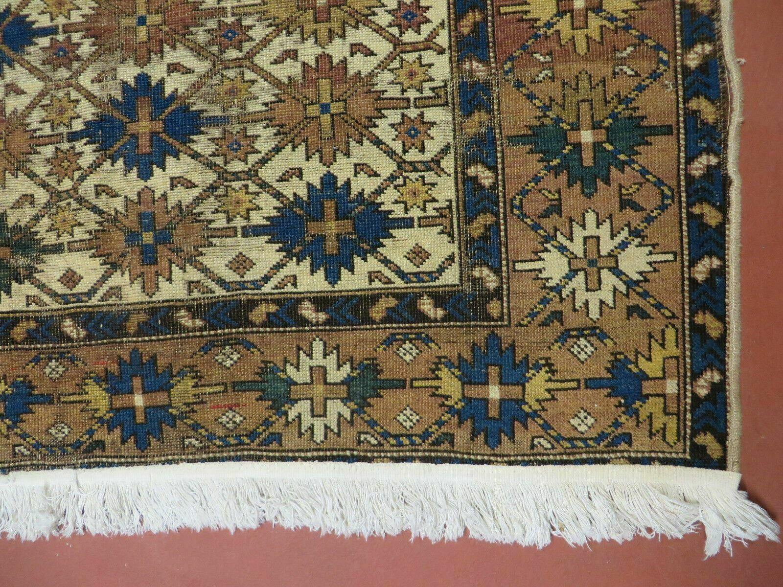 4' X 5' Antique Handmade Caucasian Kazak Shirvan Wool Rug Snow Flakes