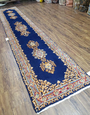 Semi Anique Dark Blue Persian Kerman Runner, 2'7" x 13'5"