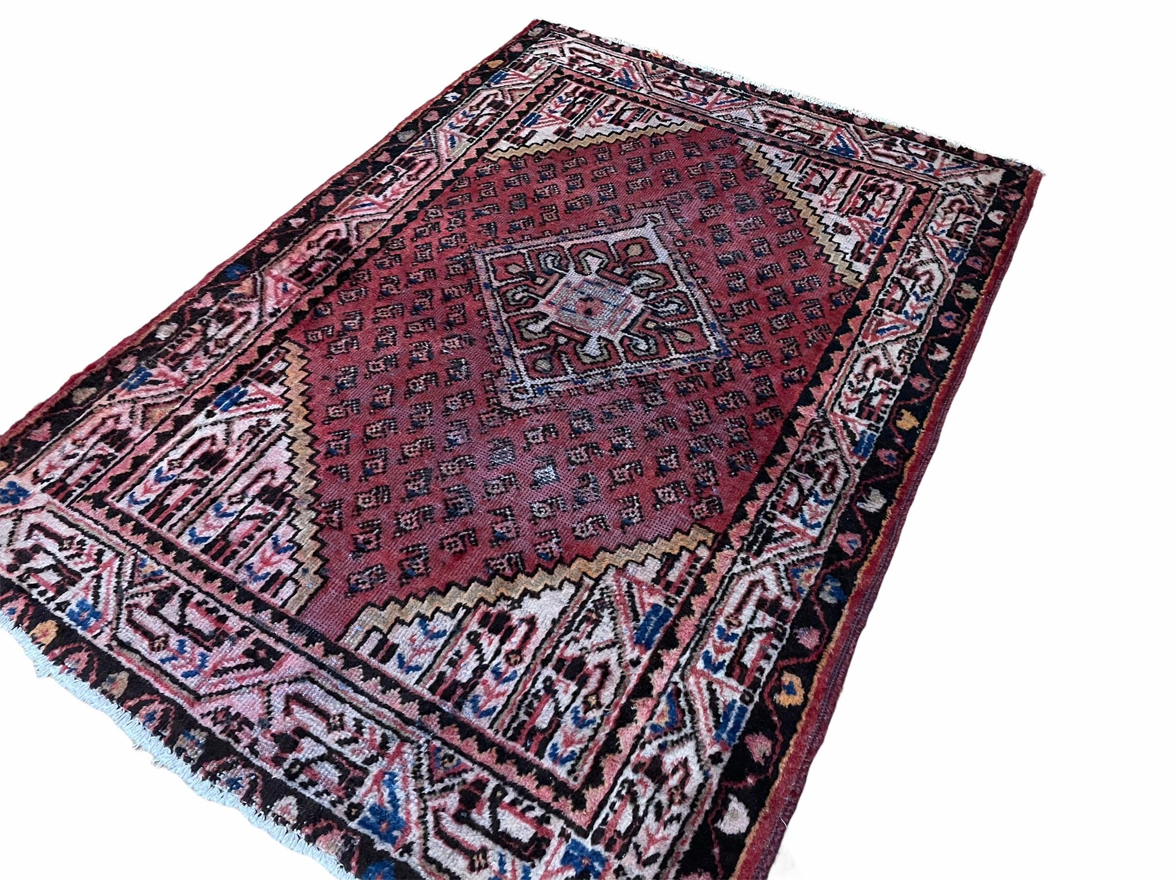 4x6 Antique Rug Handmade Wool Rug Organic Dyes Red Ivory Red Tribal Rug Boho Rug