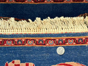 Pictorial Rug of American Flag with Bald Eagle, Small Indo Persian Pictorial Rug, Blue, Handmade, Very Fine 330 KPSI