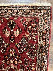 Small Persian Sarouk Rug 2x4 ft, Allover Floral Pattern, Red Black Cream, Hand Knotted Wool Traditional Oriental Carpet, Antique Persian Rug 2 x 4