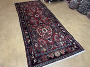 3' 4" X 9' Antique Handmade Wool Rug Runner Floral Organic Dyes Red Nice