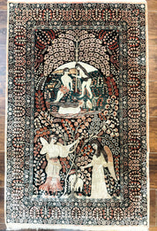 Stunning Sino Persian Pictorial Rug 2.7 x 4, Garden of Eden Adam & Eve Tree of Life Design, Extremely Fine 580 KPSI, Masterpiece