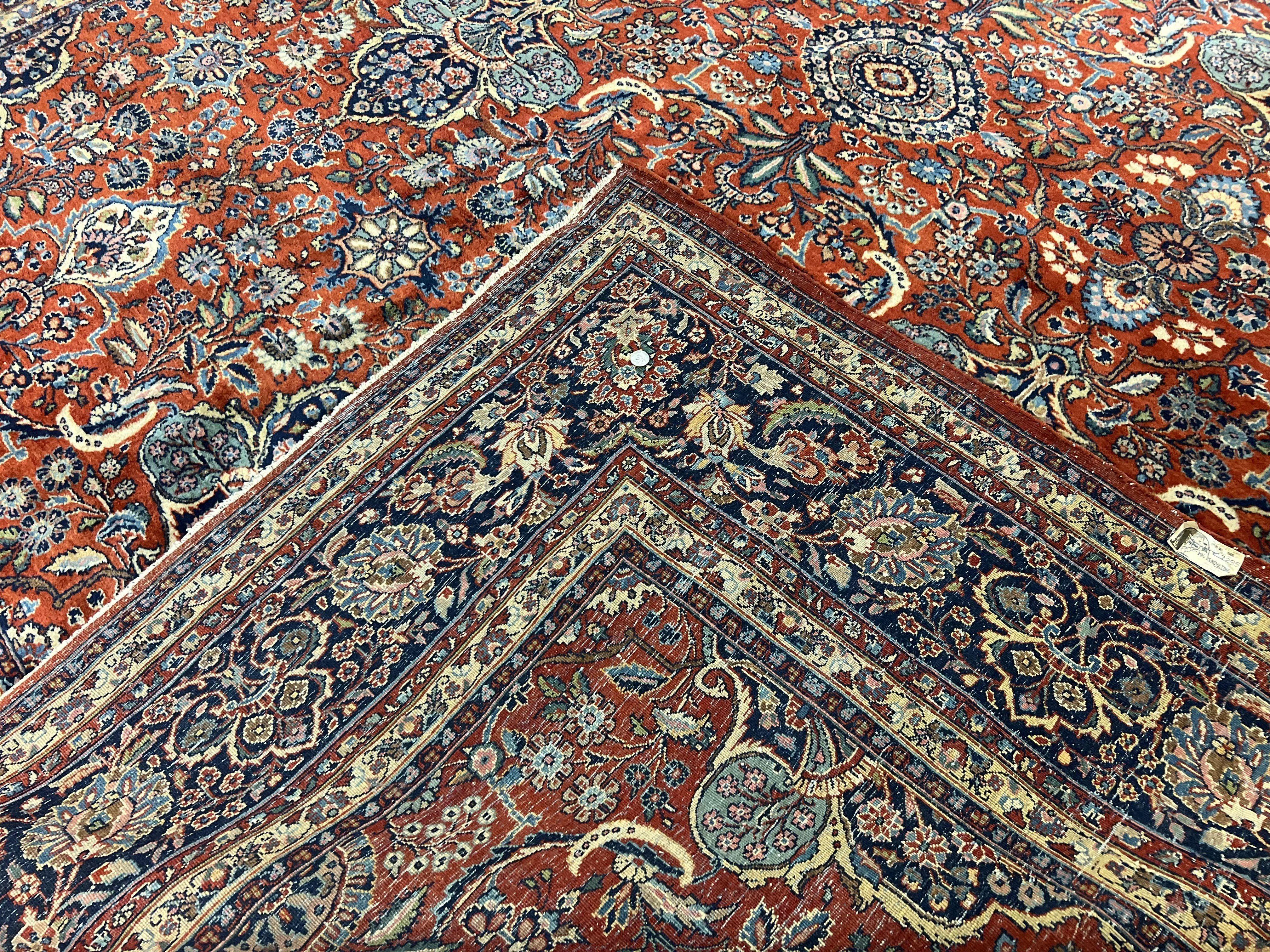 Persian Sarouk Rug 9x12, Red and Dark Blue Floral Allover Antique Persian Carpet, Handmade Wool Qazvin Rug