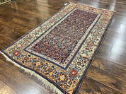 Persian Senneh Rug 4x8, Wool Hand Knotted Antique Kurdish Carpet, Navy Blue Oriental Area Rug, 4 x 8 Rug