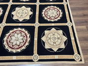 Large Needlepoint Rug 10x13, Panel Design, Black and Beige, Wool Needlepoint Carpet 10 x 13, English Garden, Handwoven Area Rug, Living Room