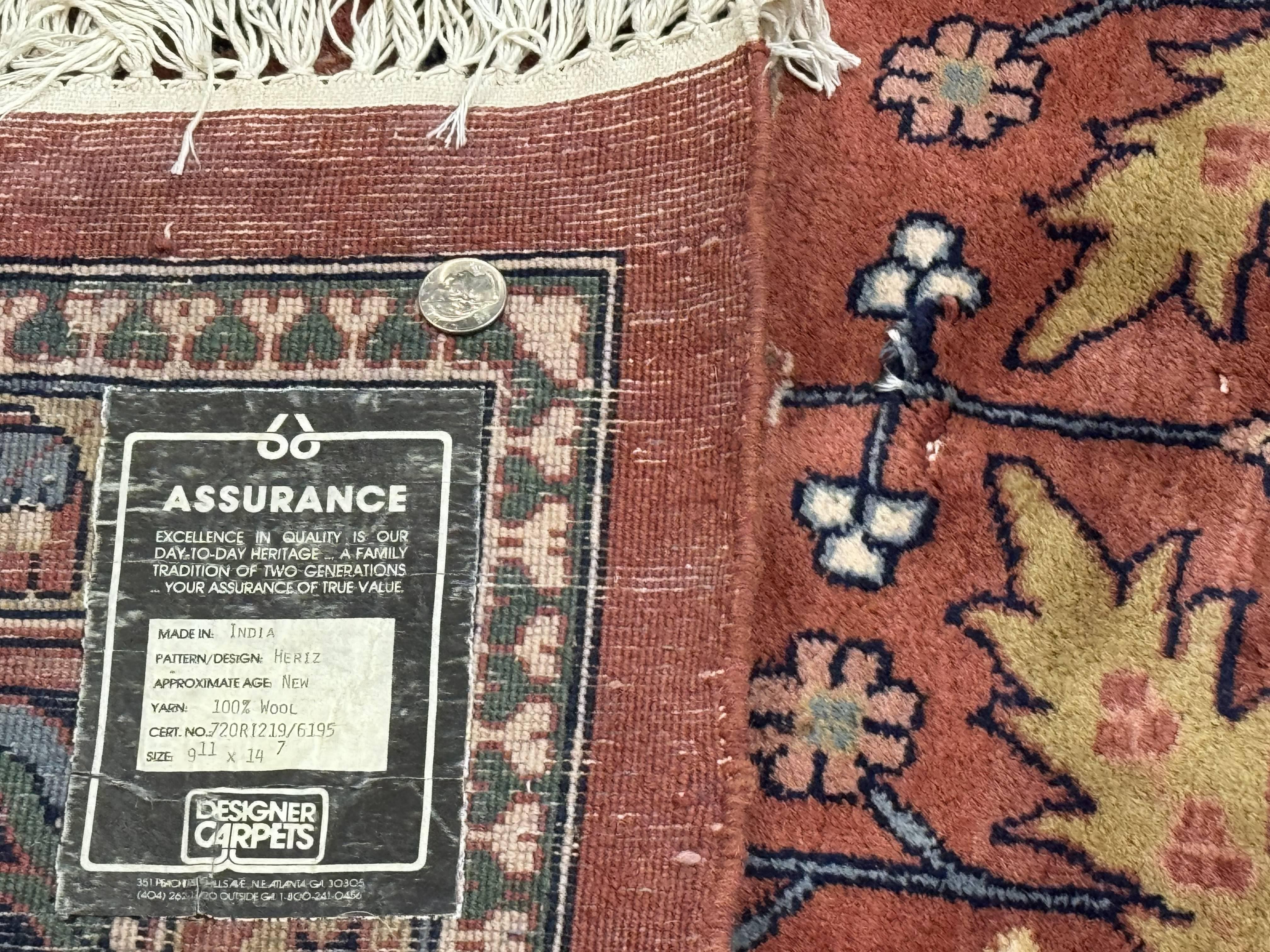 Indo Persian Heriz Rug 10x15, Allover Pattern, Large Wool Handmade Rug