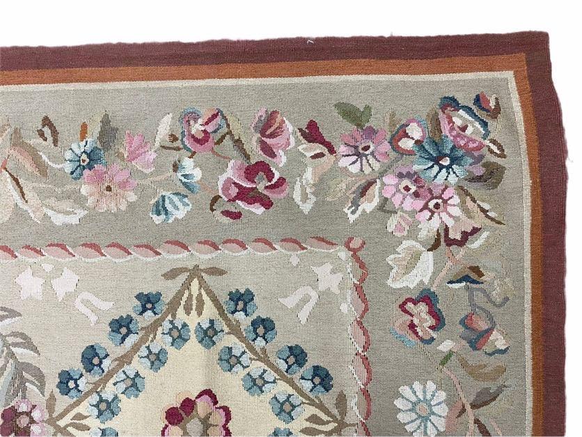 9x13 Needlepoint Carpet, French Design Rug, Hand-Knotted, Brand New Needlepoint Rug 9 x 13, English French European Style, Beige Floral