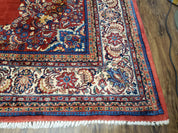 Semi Antique Persian Sarouk Rug 9x12,  Semi Open Field with Central Medallion, Hand Knotted Wool, Tomato Red, 9 x 12 Authentic Oriental Carpet