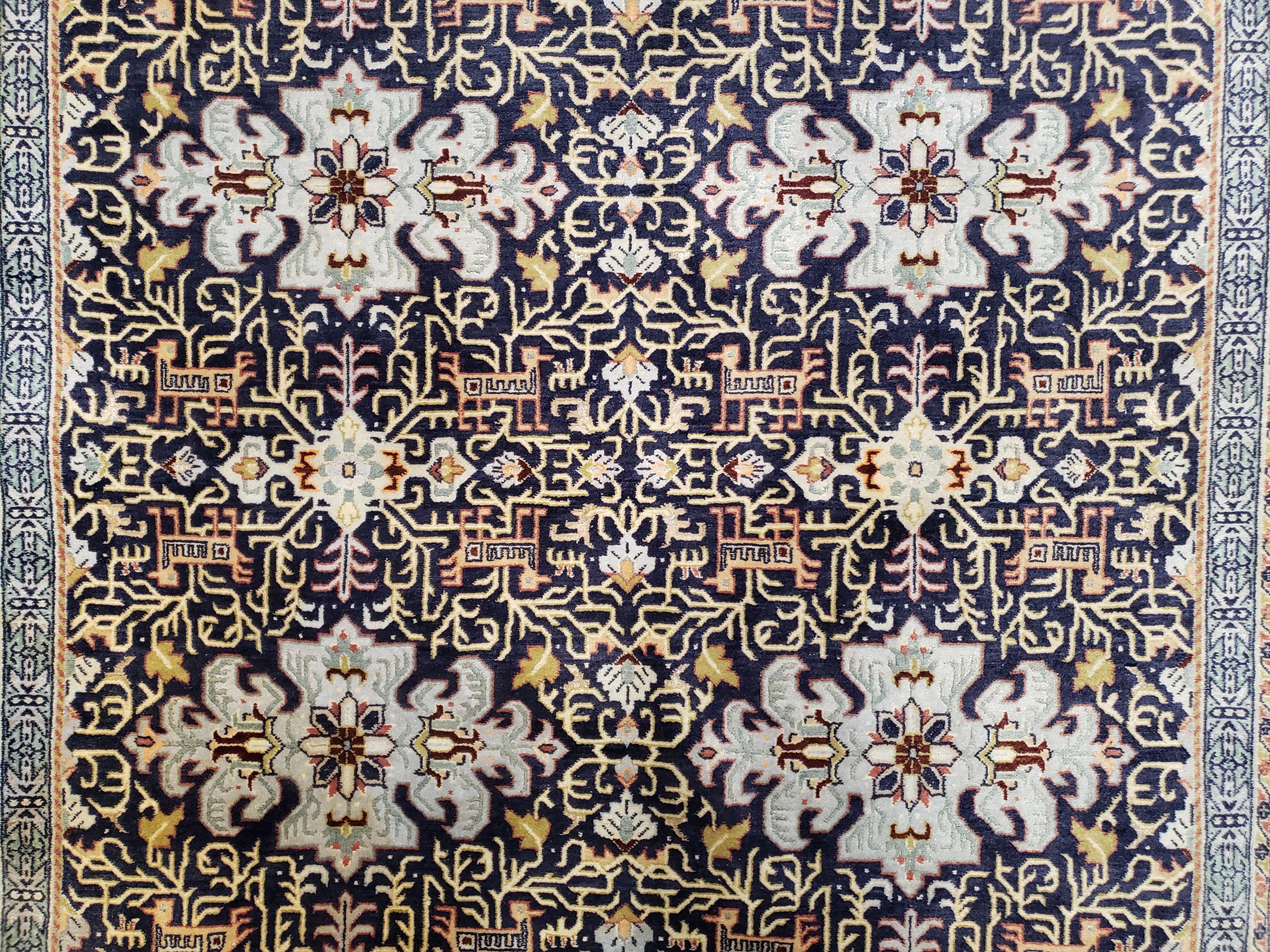 Navy Blue Persian Kashan Rug, Hand-Knotted, Wool, 4' 8" x 7' 4", Pair B