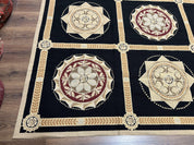 Large Needlepoint Rug 10x13, Panel Design, Black and Beige, Wool Needlepoint Carpet 10 x 13, English Garden, Handwoven Area Rug, Living Room