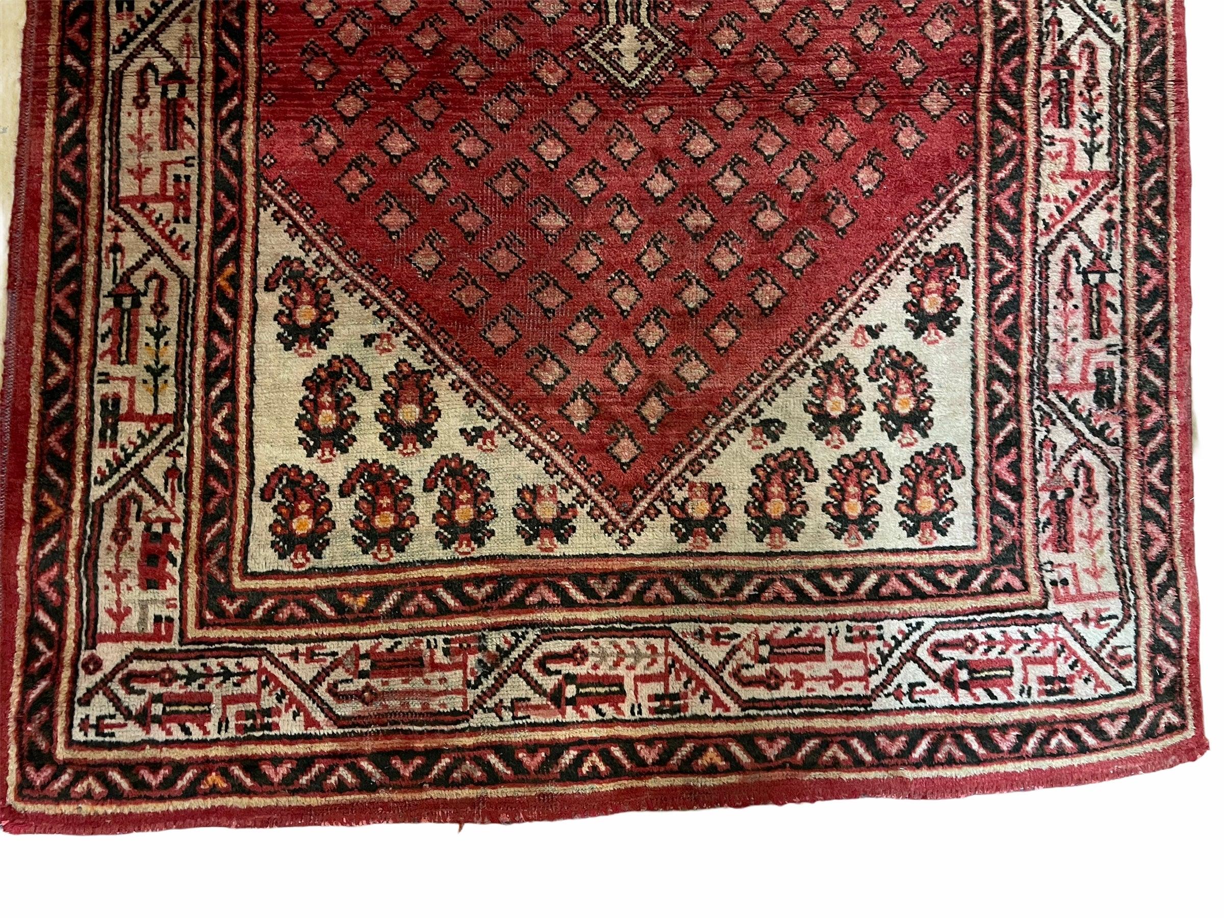 4 X 6.5 Antique Handmade Wool Rug Paisley Boteh Design Tribal Rug Red Ivory
