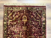 Indo Persian Runner Rug 2.7 x 13.8, Maroon, Wool, Handmade Indian Rug for Hallway