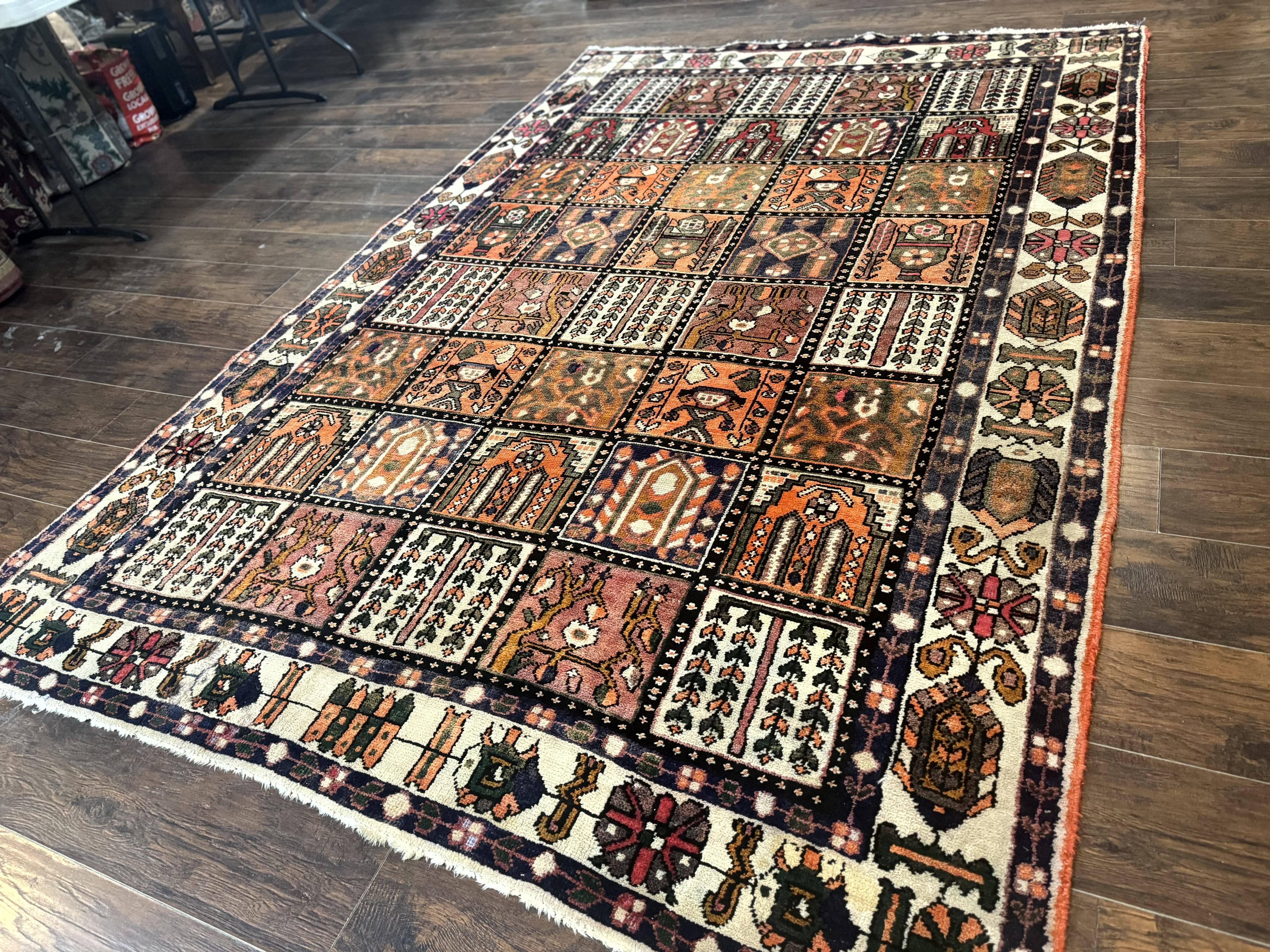 Persian Bakhtiari Tribal Rug 7x10, Panel Design, Semi Antique