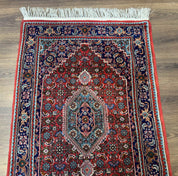 Indo Persian Bidjar Runner Rug 3 x 18.6, Red Navy Blue, Long Runner, Wool Oriental Carpet