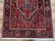Fine Persian Bidjar Rug 3x5 ft, Ruby Red and Black, Geometric Medallion, Hand Knotted Semi Antique Oriental Bijar Carpet, Wool Area Rug, Tribal Rug