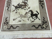 4' X 6' Modern Tibetan Nepal Art Deco Chinese Hand Knotted Wool Rug Horses Nice