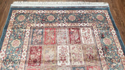 Silk Carpet 4x6 Blue, Panel Design, Four Seasons Pattern, Super Fine & Soft, Bamboo Silk, 4 x 6 Oriental Area Rug, High Quality, New Rug