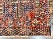 Antique Turkoman Rug 4x4, Hatchli Square Carpet, Wool Handmade Four Season Yamud Design Rug, Red Bohemian Tribal Rug, Engsi Tekkeh Rug