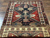 Antique Shirvan Caucasian Rug 3x5, Geometric Pattern, Red Navy Blue Beige