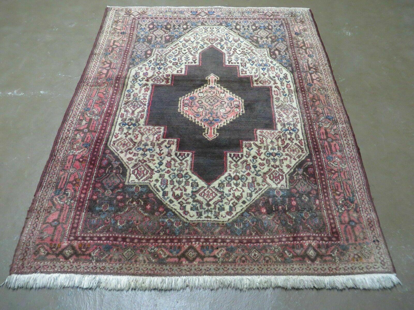 4' X 5' Antique Handmade India Floral Oriental Wool Rug Brown Vegetable Dyes