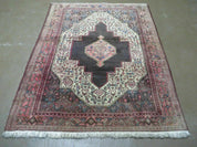 4' X 5' Antique Handmade India Floral Oriental Wool Rug Brown Vegetable Dyes