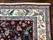 Indo Persian Rug 8x10, Red and Ivory, Floral Allover, Handmade Wool Area Rug