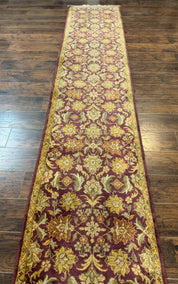 Indian Agra Runner Rug 2.6 x 17.5, Long Runner Rug for Hallway, Floral Handmade