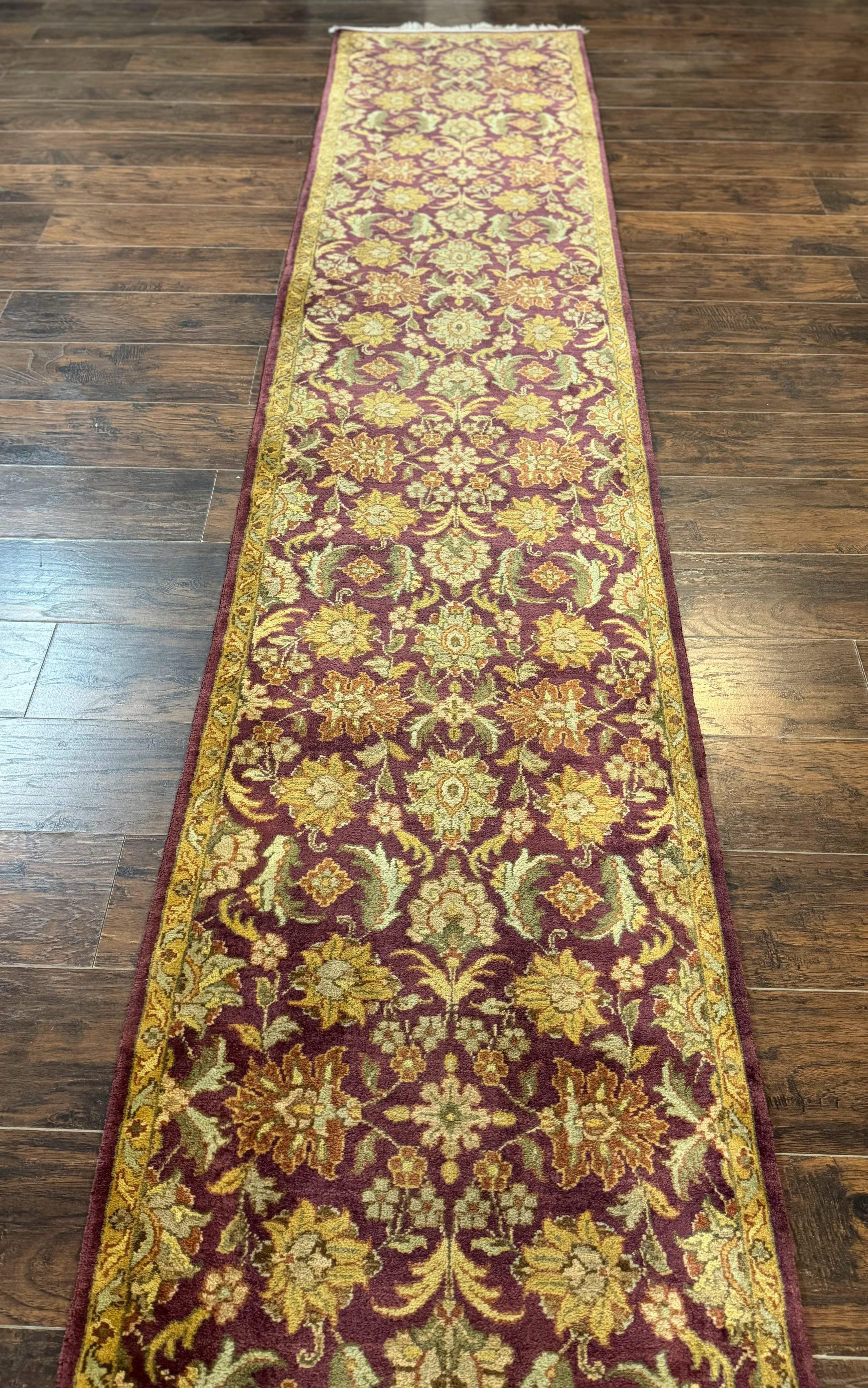Indian Agra Runner Rug 2.6 x 17.5, Long Runner Rug for Hallway, Floral Handmade