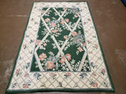 3' 6" X 5' 6" Hand Stitched Indian Wool Rug with Backing Green Beige