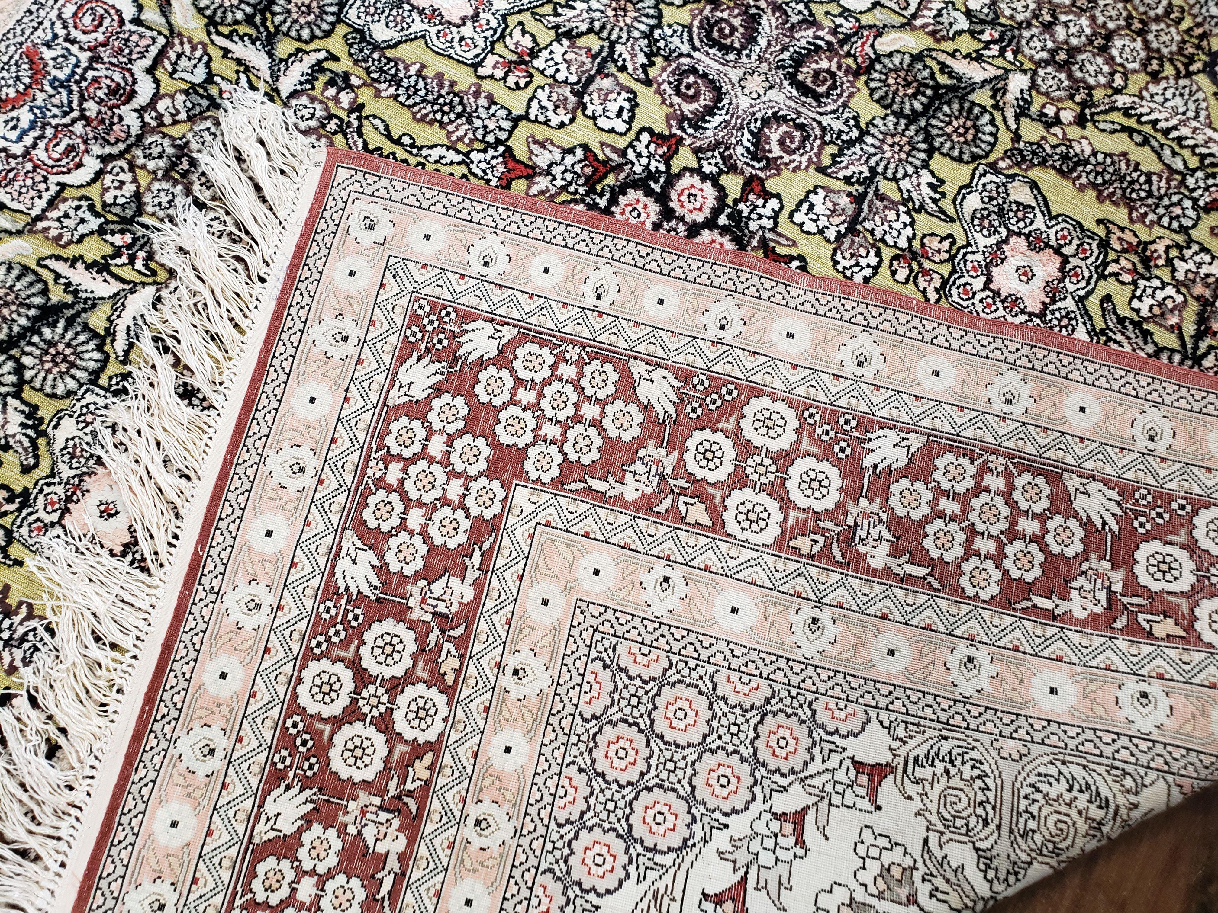 5x8 Indian Kashmiri Silk Rug with Gold Threads