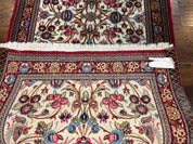 Wonderful Persian Qum Runner Rug 2.8 x 10 ft, Floral Medallions with Bird Motifs, Hand Knotted Wool Fine Oriental 10ft Hallway Runner, Cream Red