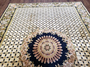 Indian Rug with Tibetan Weave, 6x8 - 6x9 Rugs, Indo-Tibetan Rug, Black and Cream Beige Tan, Floral Border, Soft Rug, Handmade Area Rug, Wool