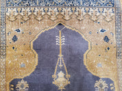 Rare Turkish Ghiordes Prayer Rug 4 x 5.8 ft, Late 19th Century Turkish Oriental Carpet, Mehrab Antique Prayer Rug, Museum Quality, Blue, Tan