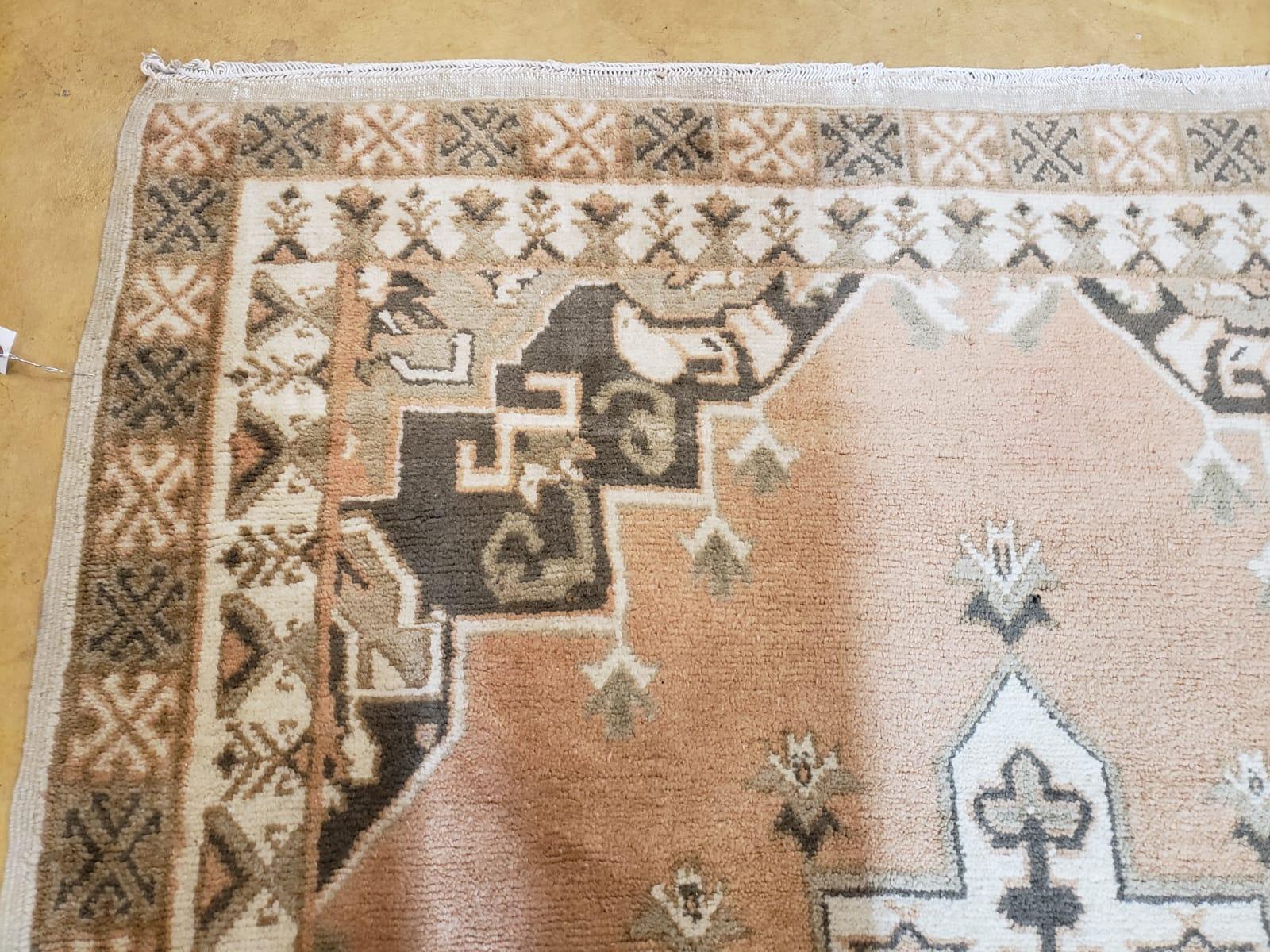 Antique Moroccan Rug 5x7 Tribal Carpet, Hand-Knotted Soft Wool Pile, 5 x 7 Area Rug, Berber Rug, Geometric Open Field Medallion, Pink Ivory