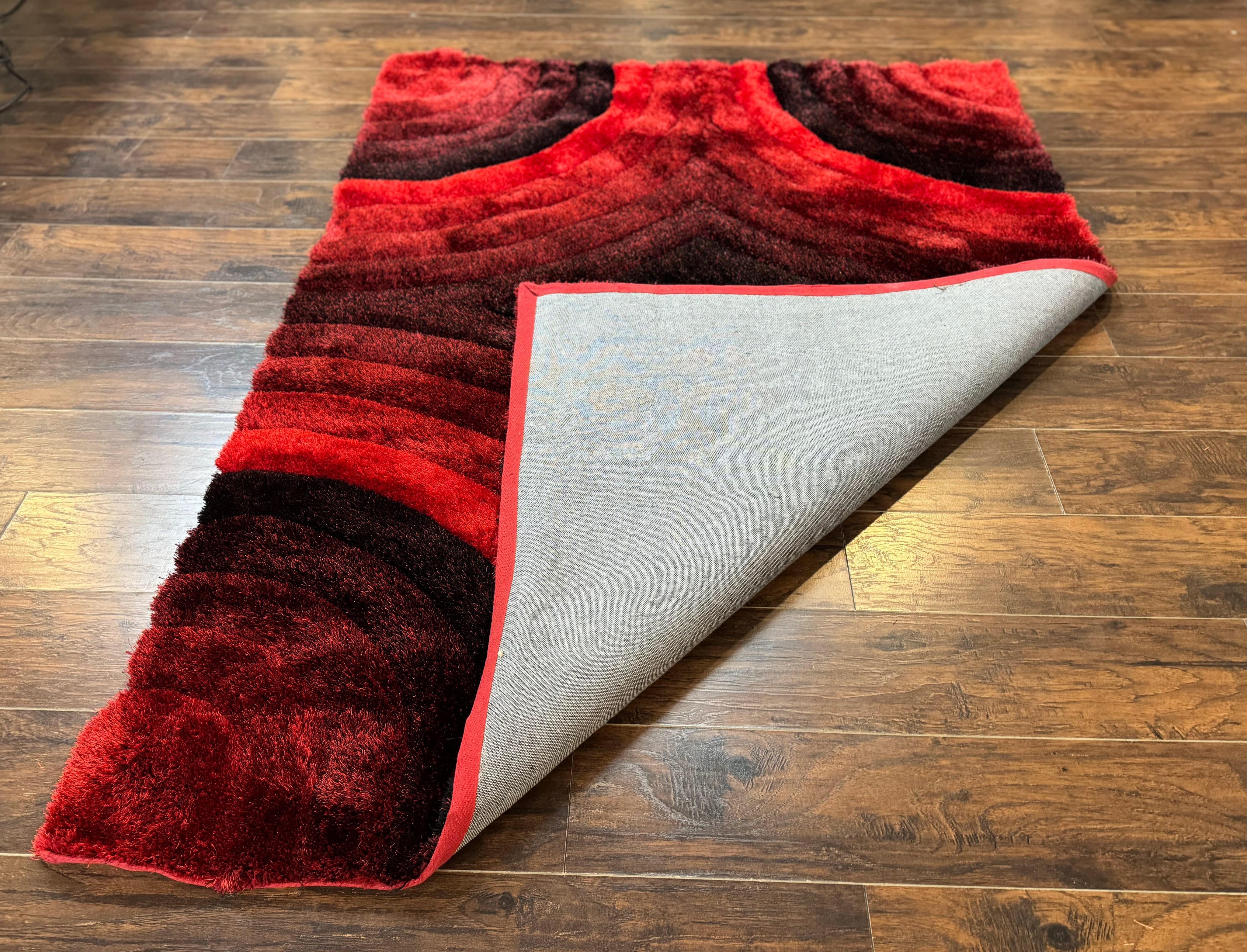 Red and Black Shag Rug 5x7, Pair A