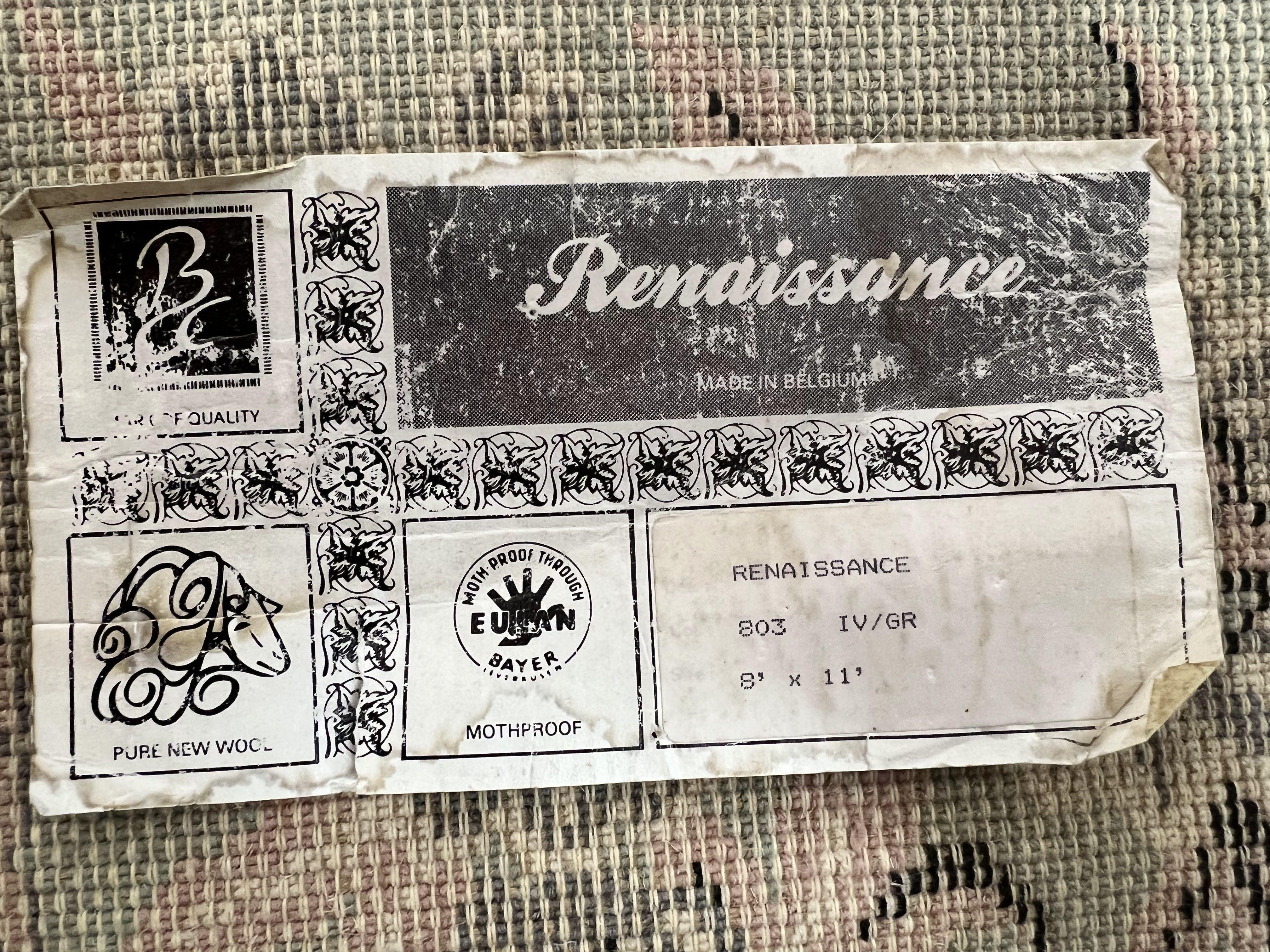 Belgium Power Loomed Rug 8x11, Ivory and Green, Wool Carpet, Floral