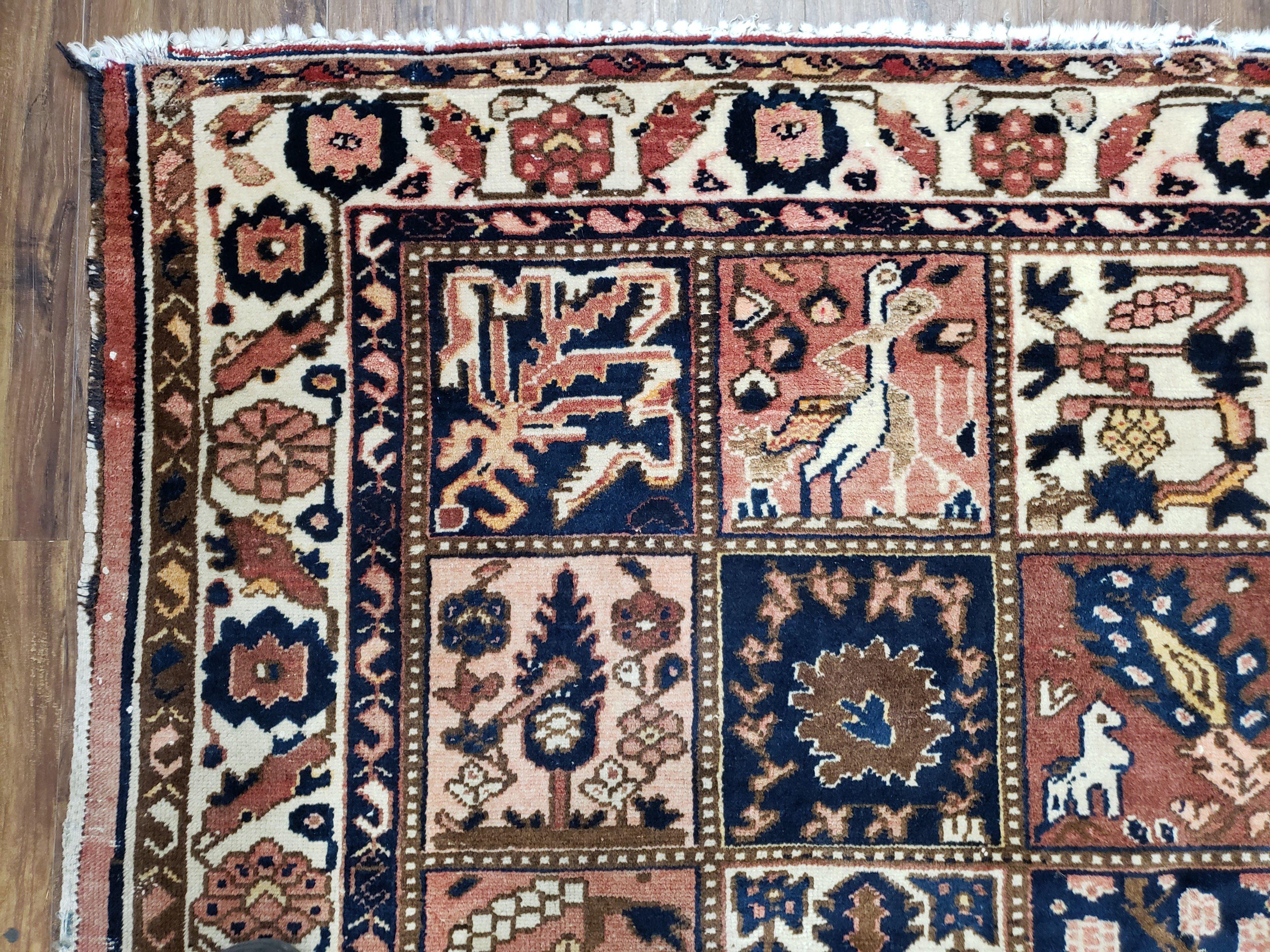 Antique Persian Bakhtiari Rug circa 1920s, Kheshti Panel Design, Wool, Hand-Knotted, 5'3" x 10'