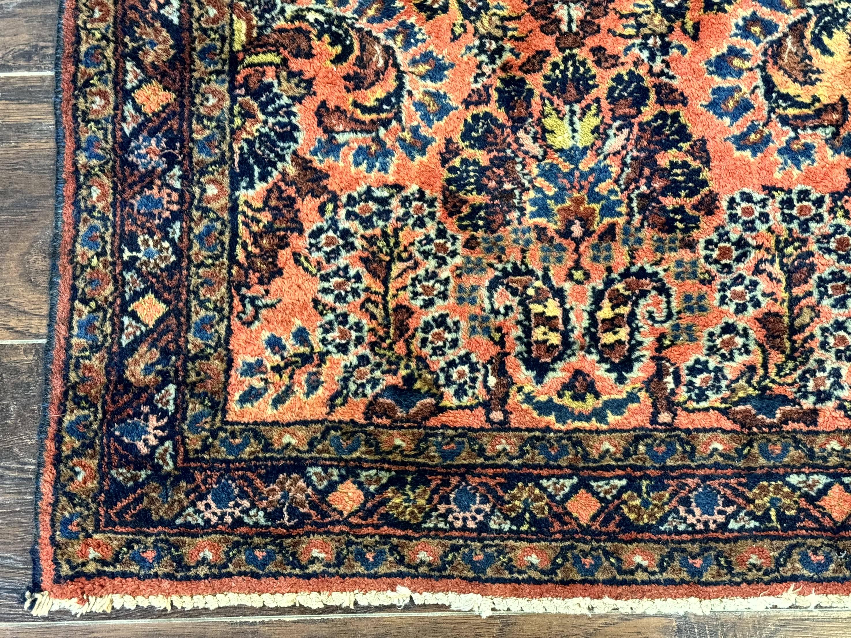 Antique Persian Lilihan Rug 2x4, Red, Floral, Wool, Handmade Lilian Persian Carpet