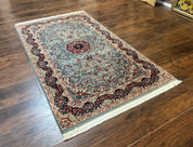Indo Persian Kerman Rug 3x5, Light Blue, Floral Medallion