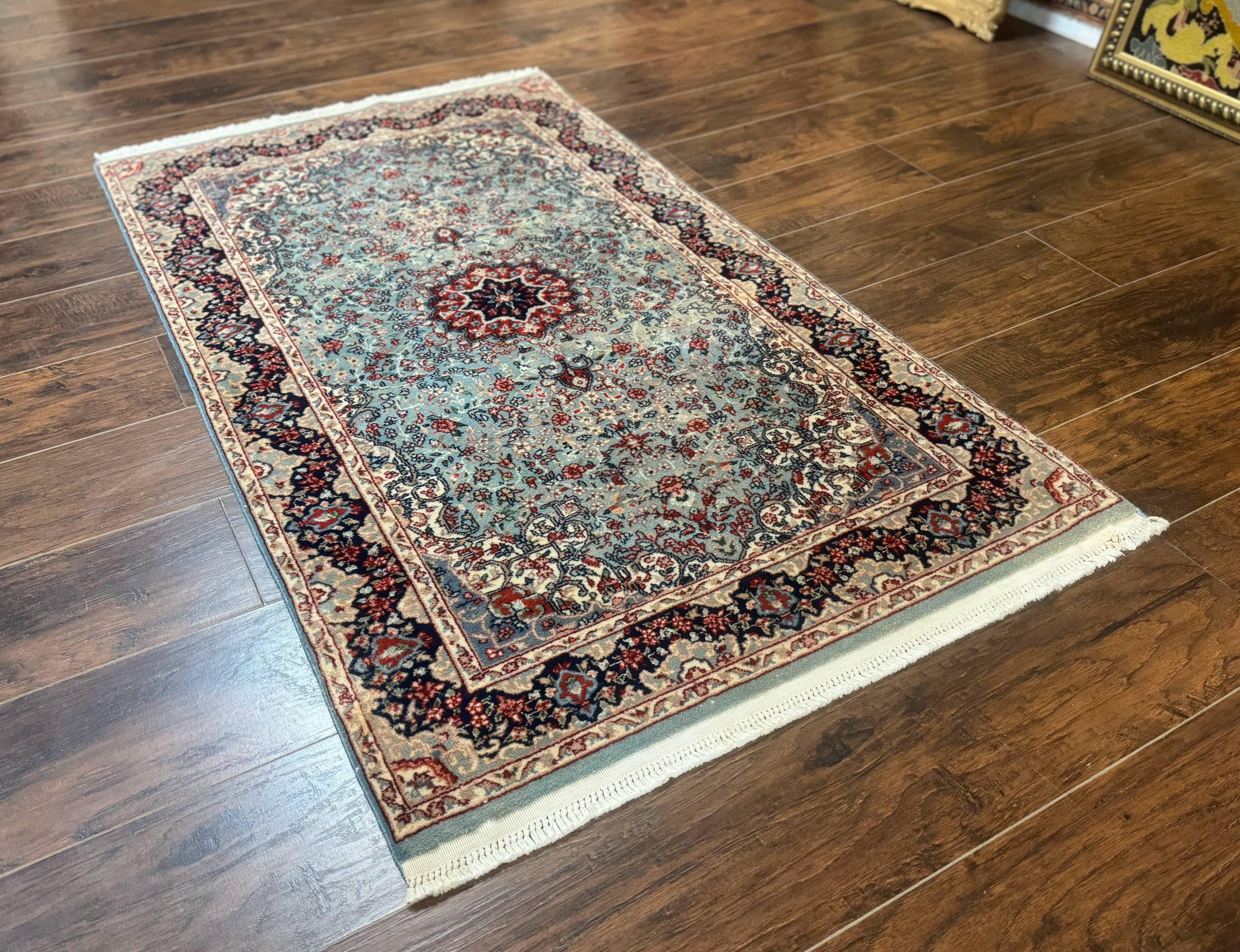 Indo Persian Kerman Rug 3x5, Light Blue, Floral Medallion